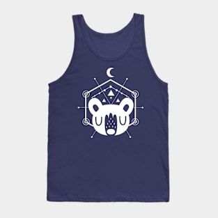 Moon Bear Geometric Design in White Tank Top